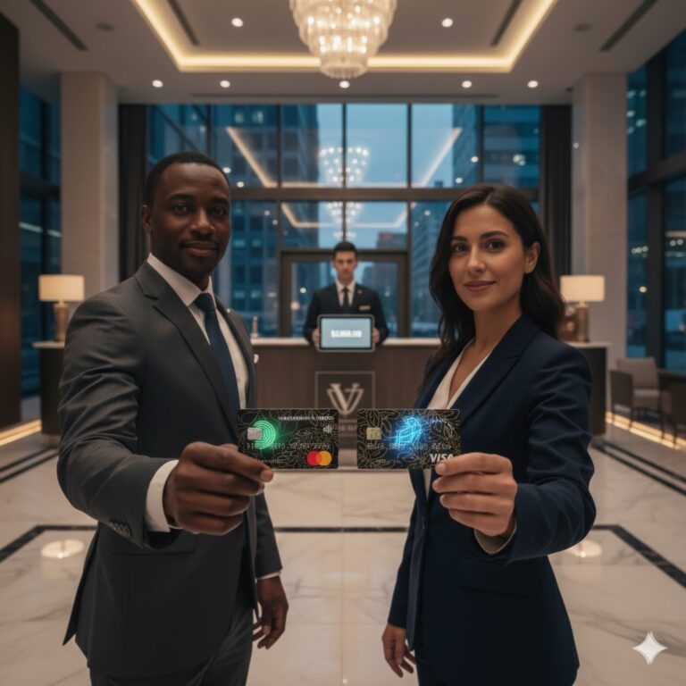 Estratega financiero analizando datos de ingeniería financiera de alto nivel en oficina de lujo.