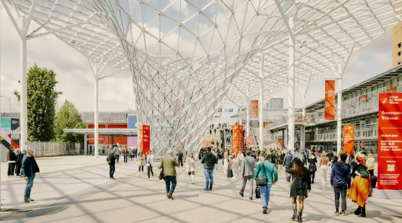 Vista de la estructura central de Rho Fiera durante el Salone del Mobile Milán 2026, punto de encuentro del capital inmobiliario y diseño.